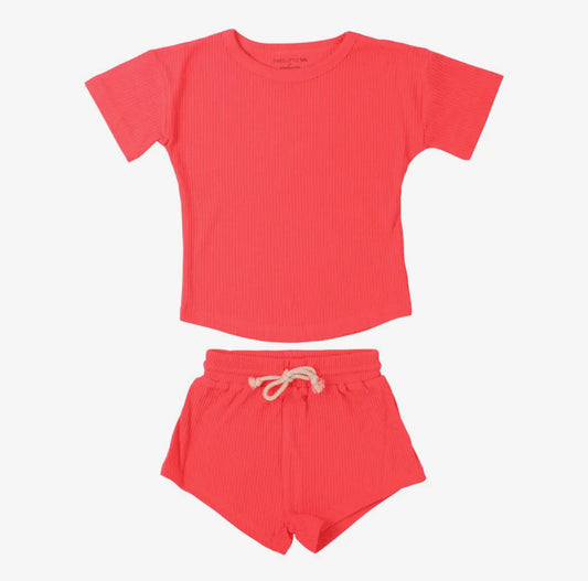 Hot Neon Pink Barbie Summer Waffle Toddler Top & Bottom Set