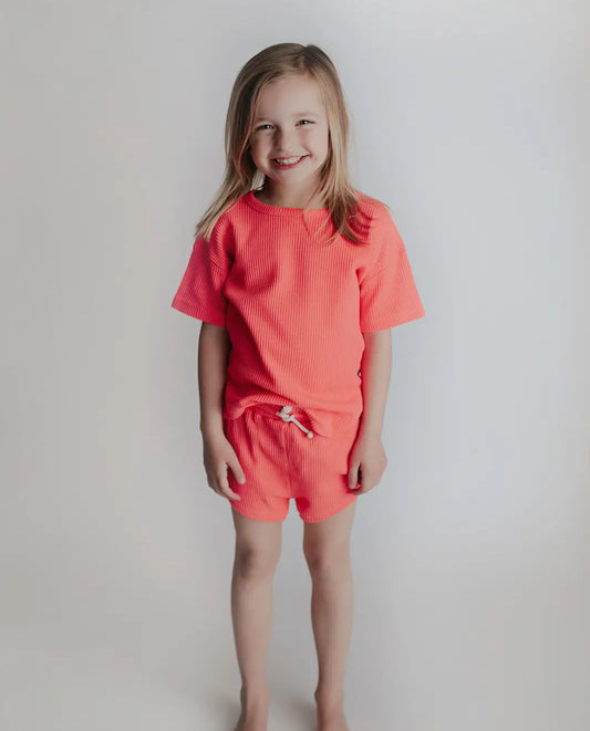 Hot Neon Pink Barbie Summer Waffle Toddler Top & Bottom Set